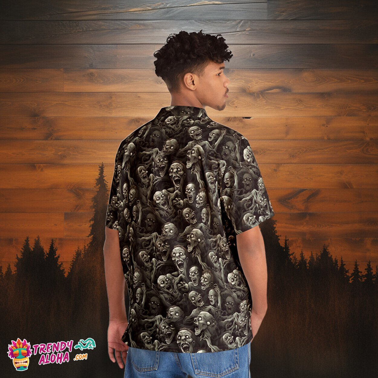 Escher Inspired Zombie Dance Horde Hawaiian Horror Shirt Art