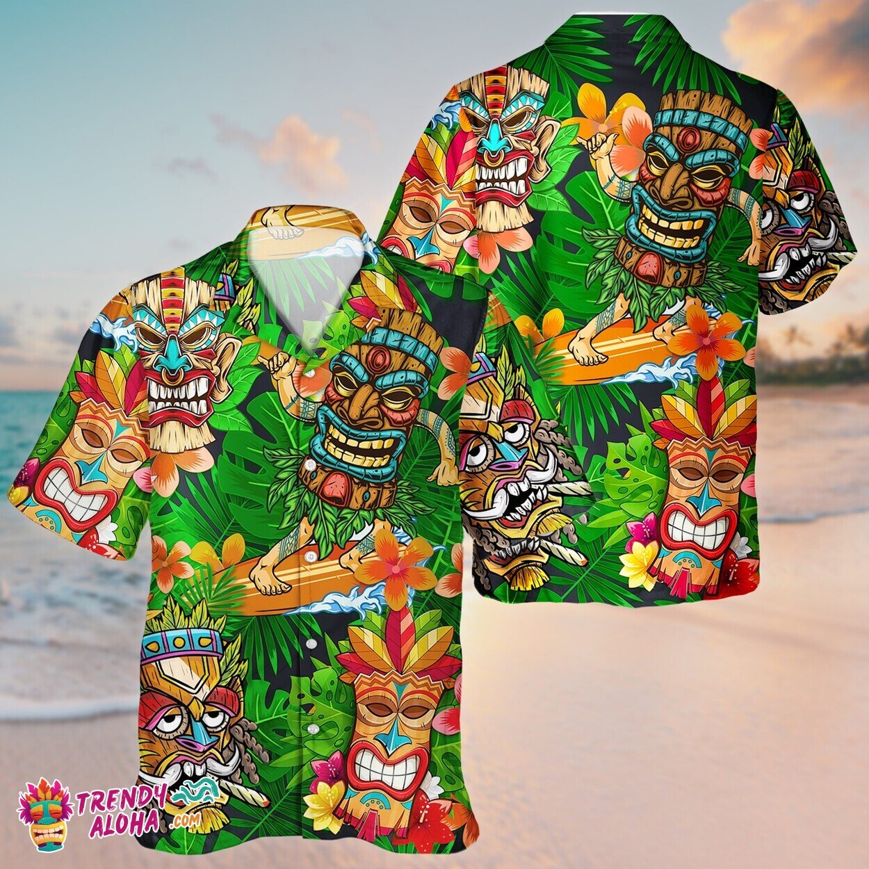 Essential Tiki Pattern Unisex Hawaiian Shirt Short Sleeve Aloha Attire