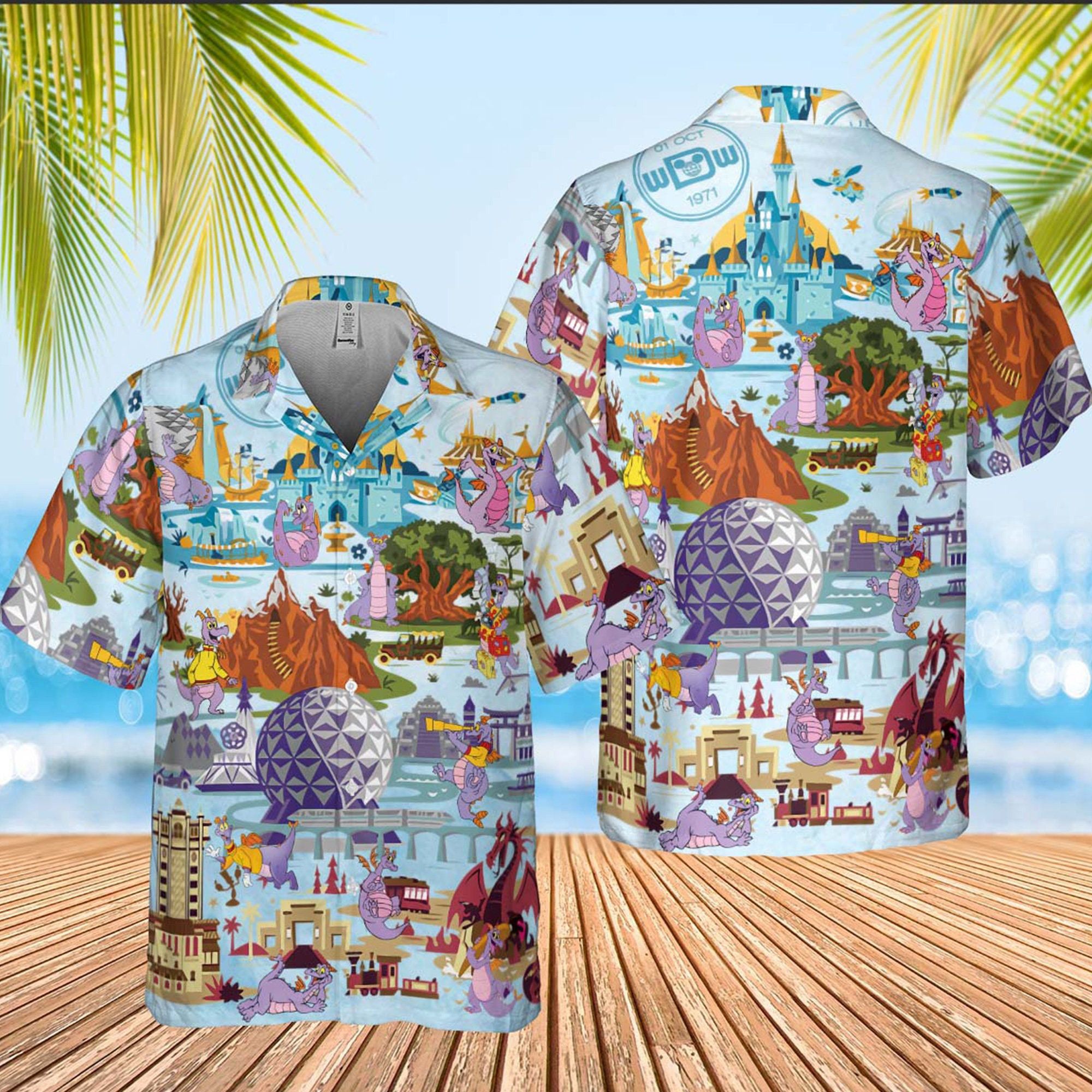 Est Epcot Disney Figment Funny Purple Dragon Hawaiian Shirt
