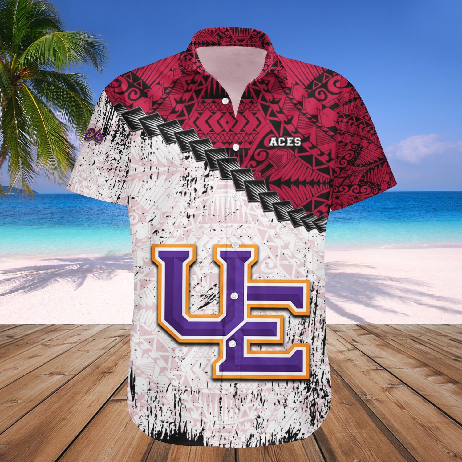 Evansville Purple Aces Hawaii Shirt Grunge Polynesian Tattoo – NCAA