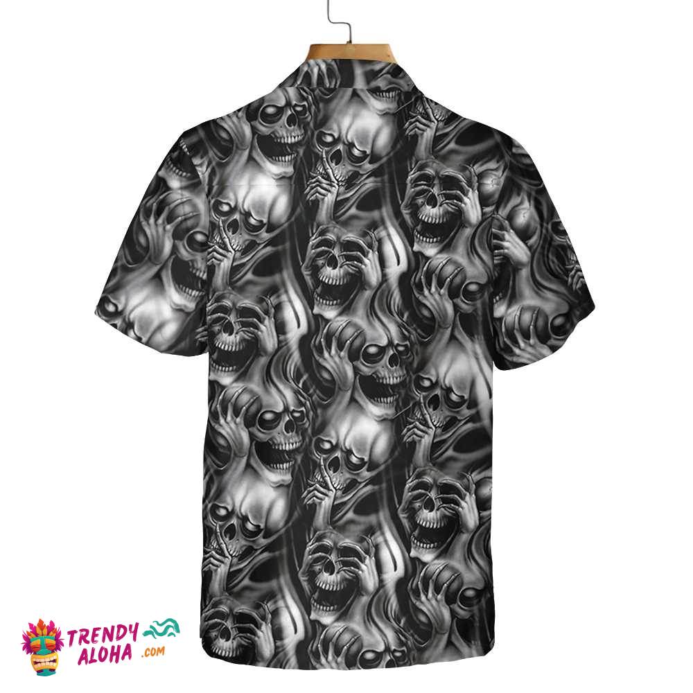 Evil Skull Tattoo Hawaiian Shirt, Horror Skull Shirt Black For Men And Women