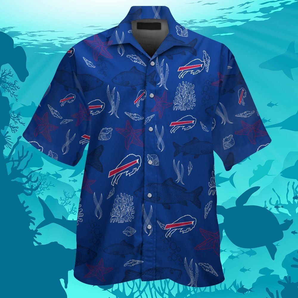 Exclusive Buffalo Bills Short Sleeve Tropical Hawaiian Button Up Shirt
