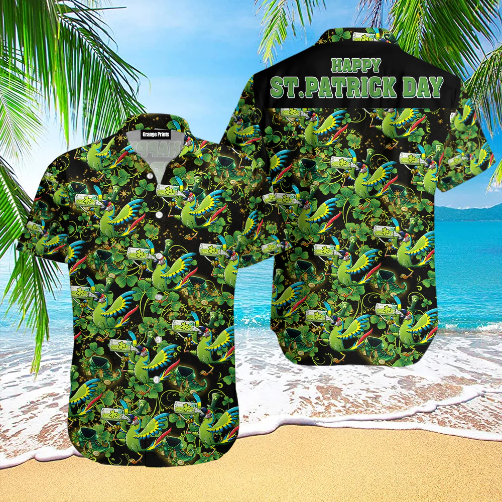 Exotic Green Macaw St Patrick Day Hawaiian Shirt For