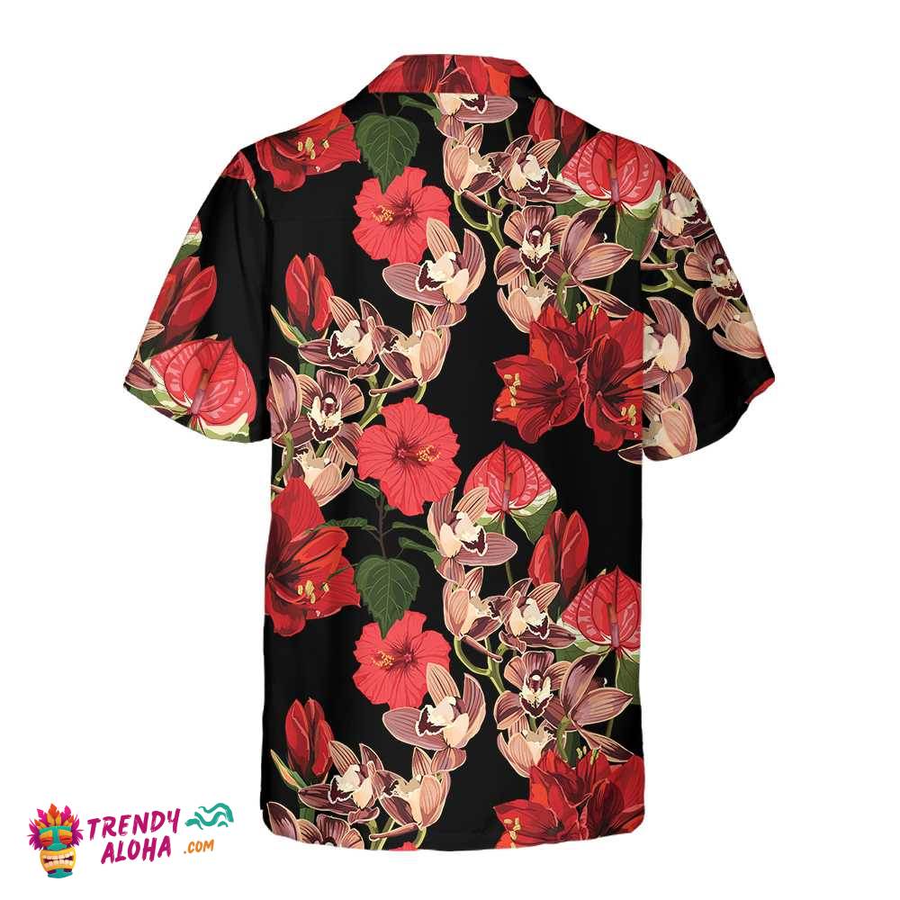 Exotic Hibiscus And Tropical Plants Hawaiian Shirt, Unique Red Hibiscus Print Shirt
