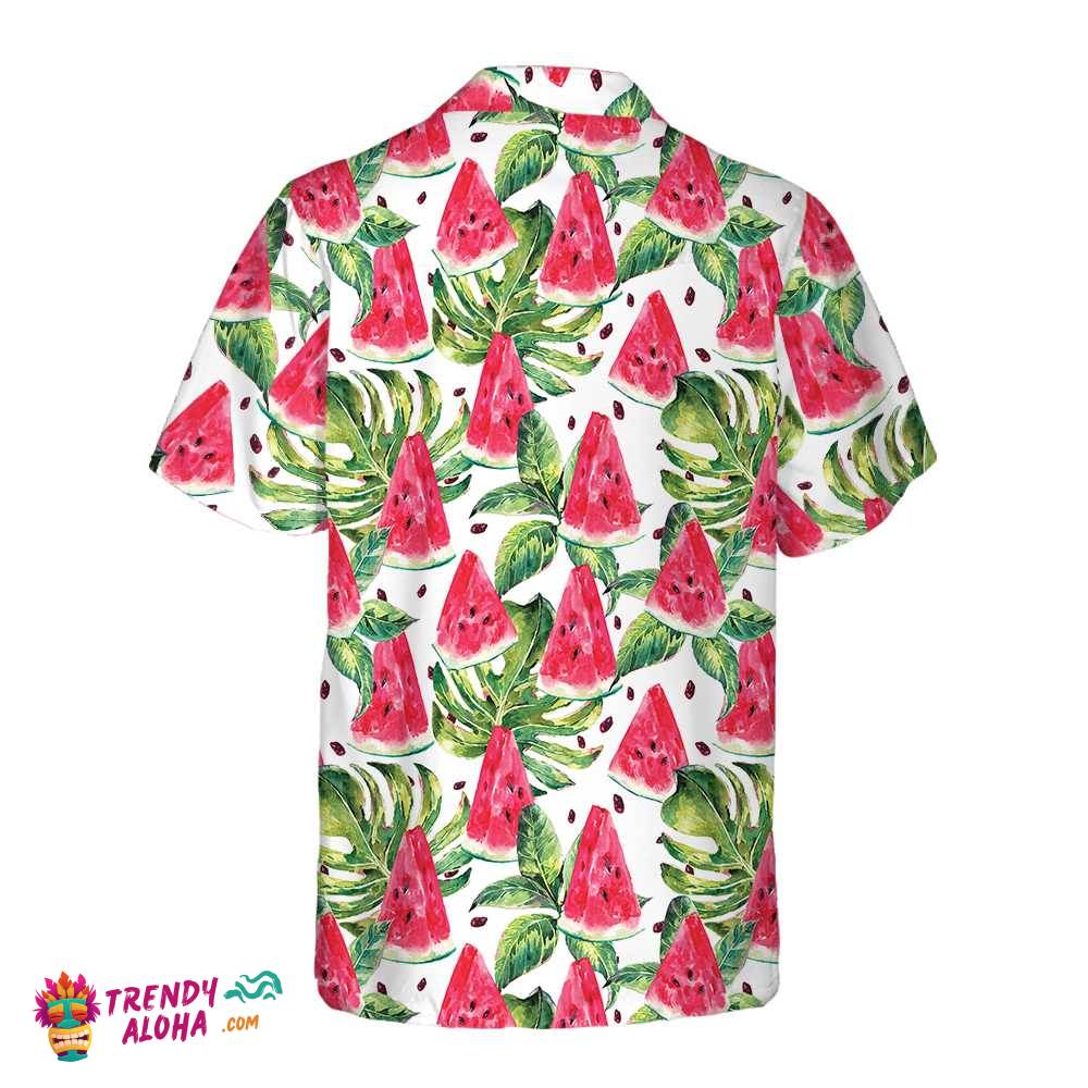 Exotic Summer Watermelon Hawaiian Shirt, Tropical Leaves And Watermelon Print Shirt