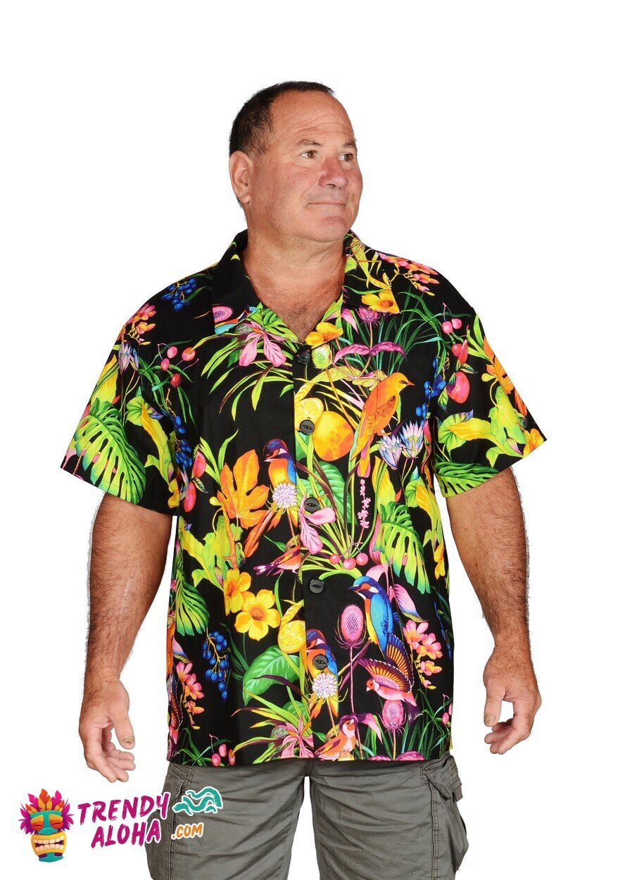 Exotic Tropical Birds and Plants Print Hawaiian Aloha Shirt