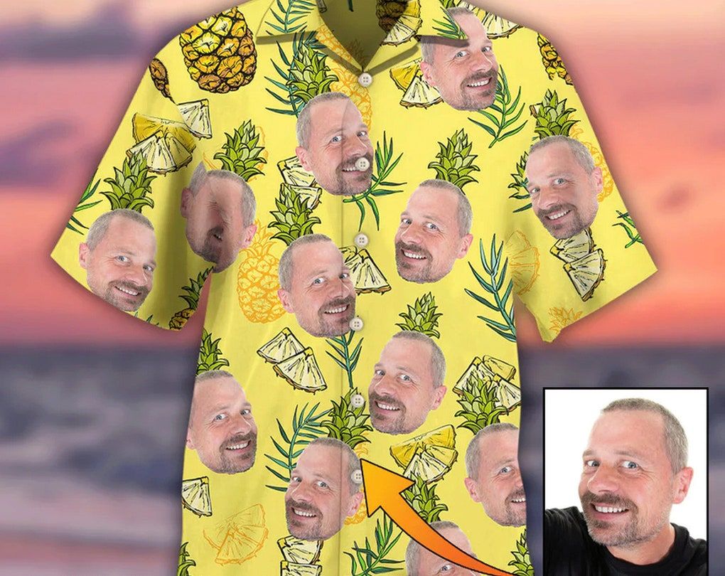 Face Aloha Pineapple Custom Photo – Trendy Hawaiian Shirt, Tropical Beach Shirt Button Down Shirt, Gift For Family, Hawaii Shirt Party Summer.