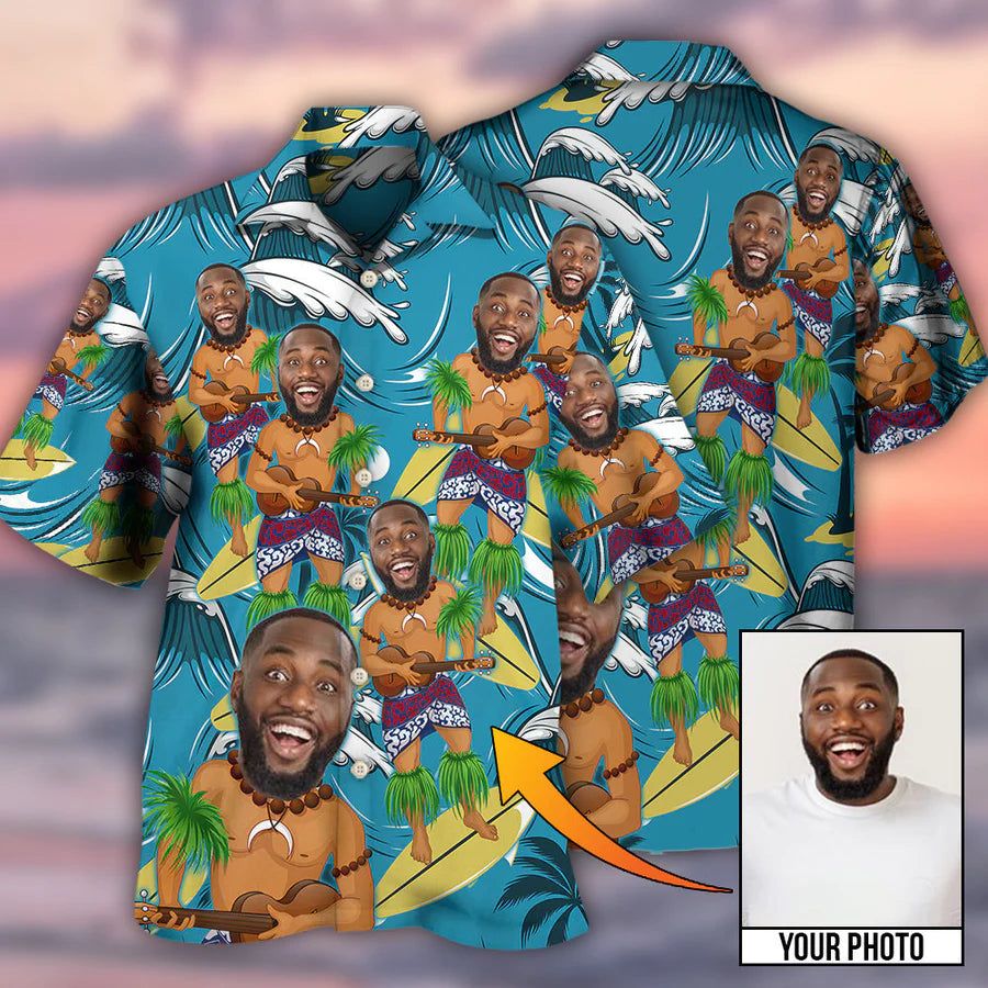Face Aloha Surf Trip Custom Photo Hawaiian Shirt