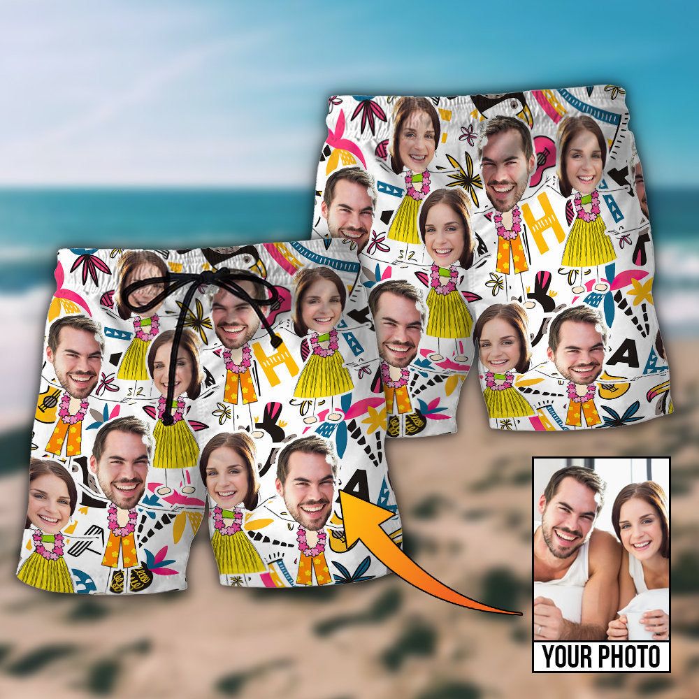 Face Custom Photo Aloha Couple Trendy Aloha Hawaiian Beach Shorts