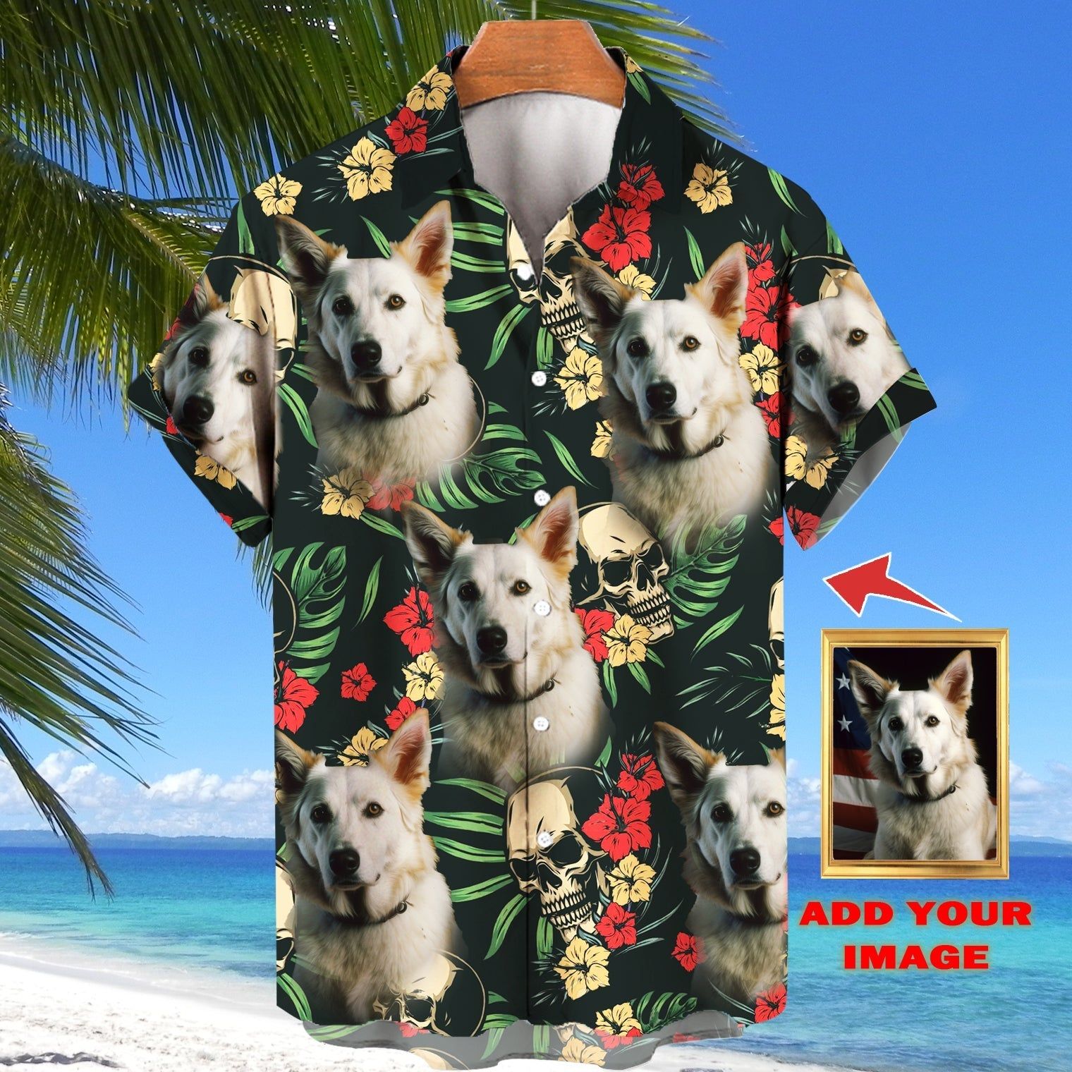 Face Personalized Gift For Pet Lovers Tropical Colorful Seamless With Skulls, Flowers & Leaves Pattern Hawaiian Shirt