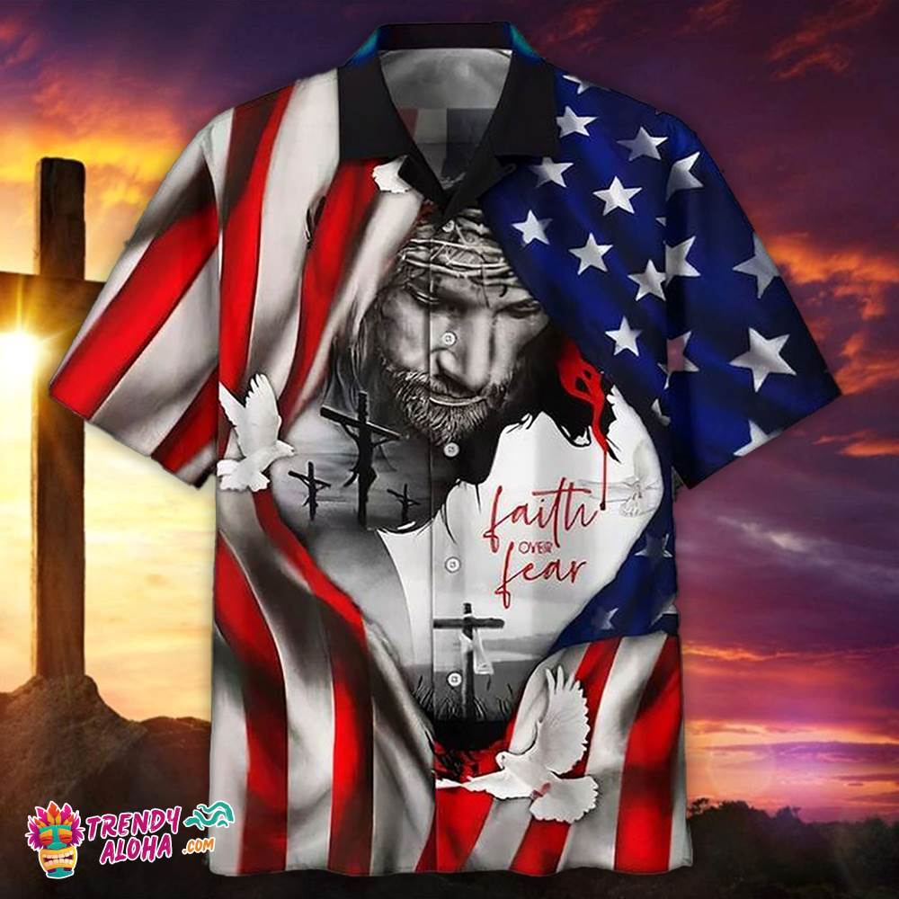 Faith Over Fear Jesus Pigeon Flag Hawaiian Aloha Beach Shirt