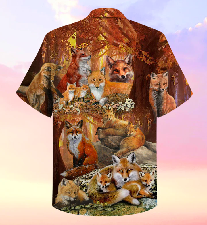 Fall Fox Family Jungle Animal Orange Trendy Hawaiian Shirt 3D, Fox Lover Trendy Hawaiian Shirt For Summer Gifts