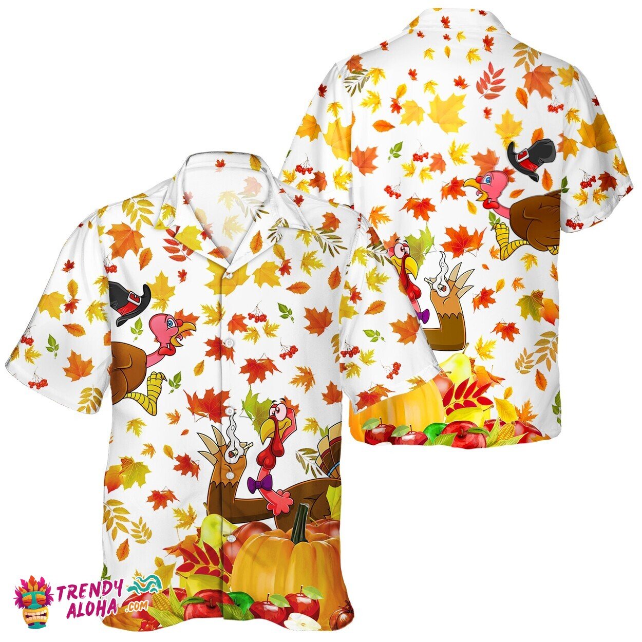 Fall Turkey & Pumpkin Leaves Lover Unisex Hawaiian Shirt Day
