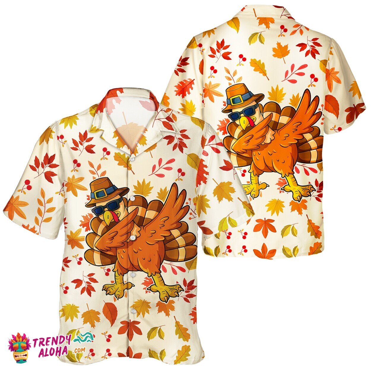 Fall Turkey alongside Pumpkin Leaf Unisex Thanksgiving Hawaiian Outfit
