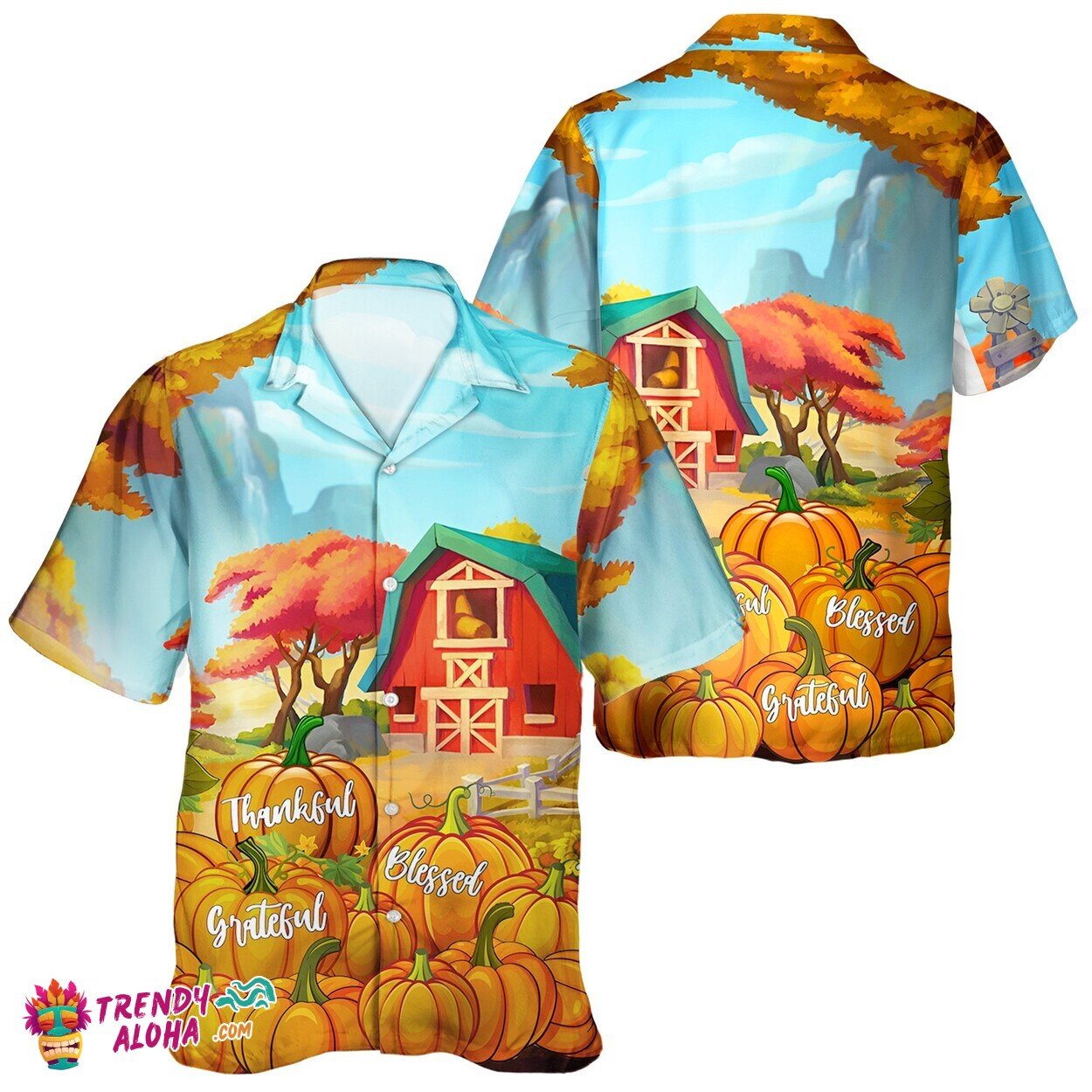 Fall Turkey Pumpkin Leaves Unisex Aloha Shirt for Thanksgiving Day