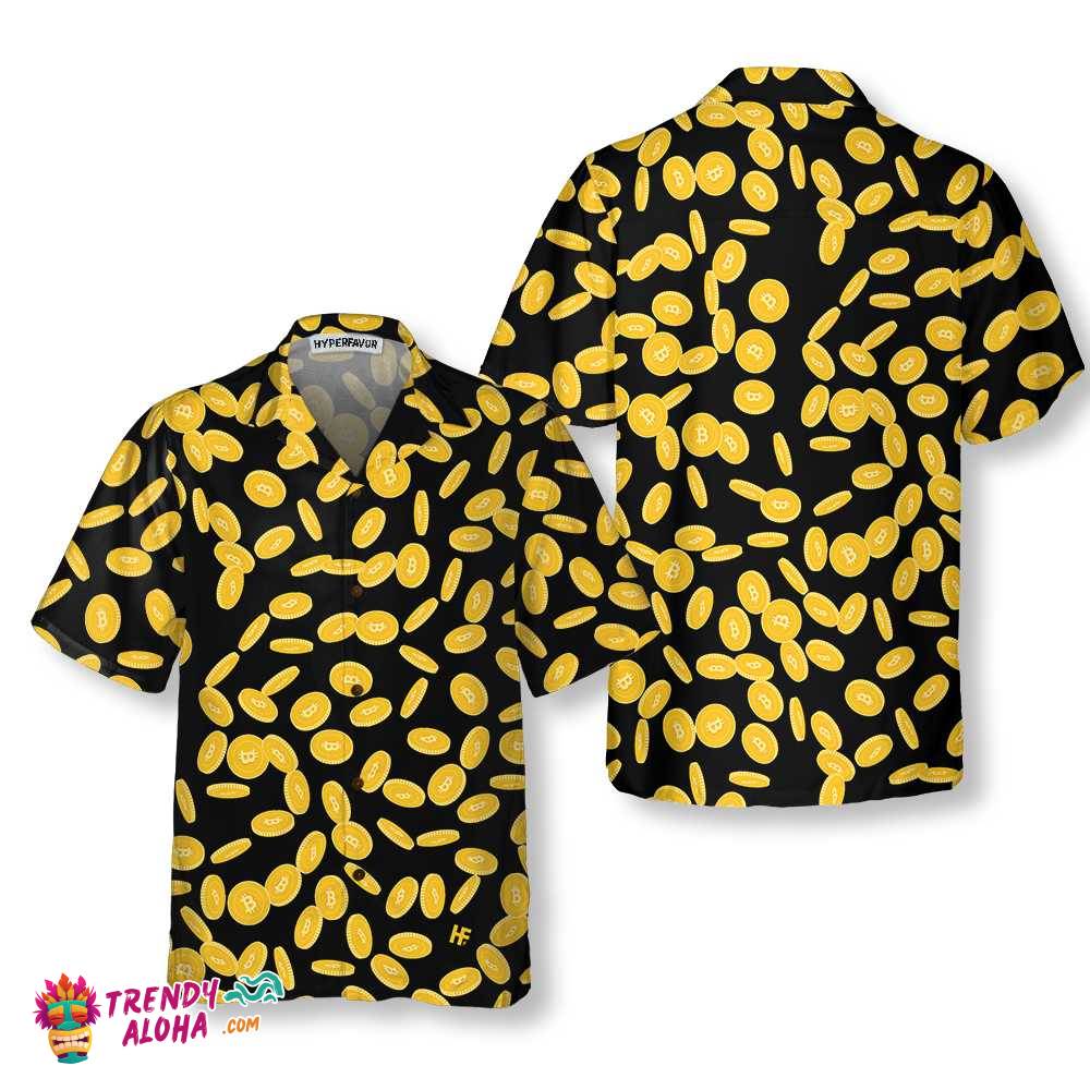 Falling Bitcoin Cryptocurrency Pattern Hawaiian Shirt, Unique Bitcoin Shirt For Men & Women