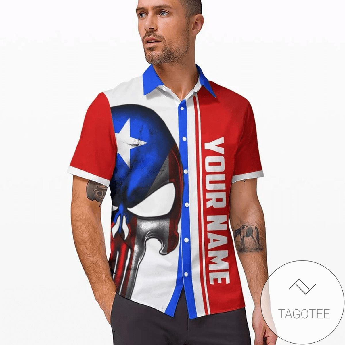 Fantastic Skull Celebrating Puerto Rico Hawaiian Shirt Elegance Design