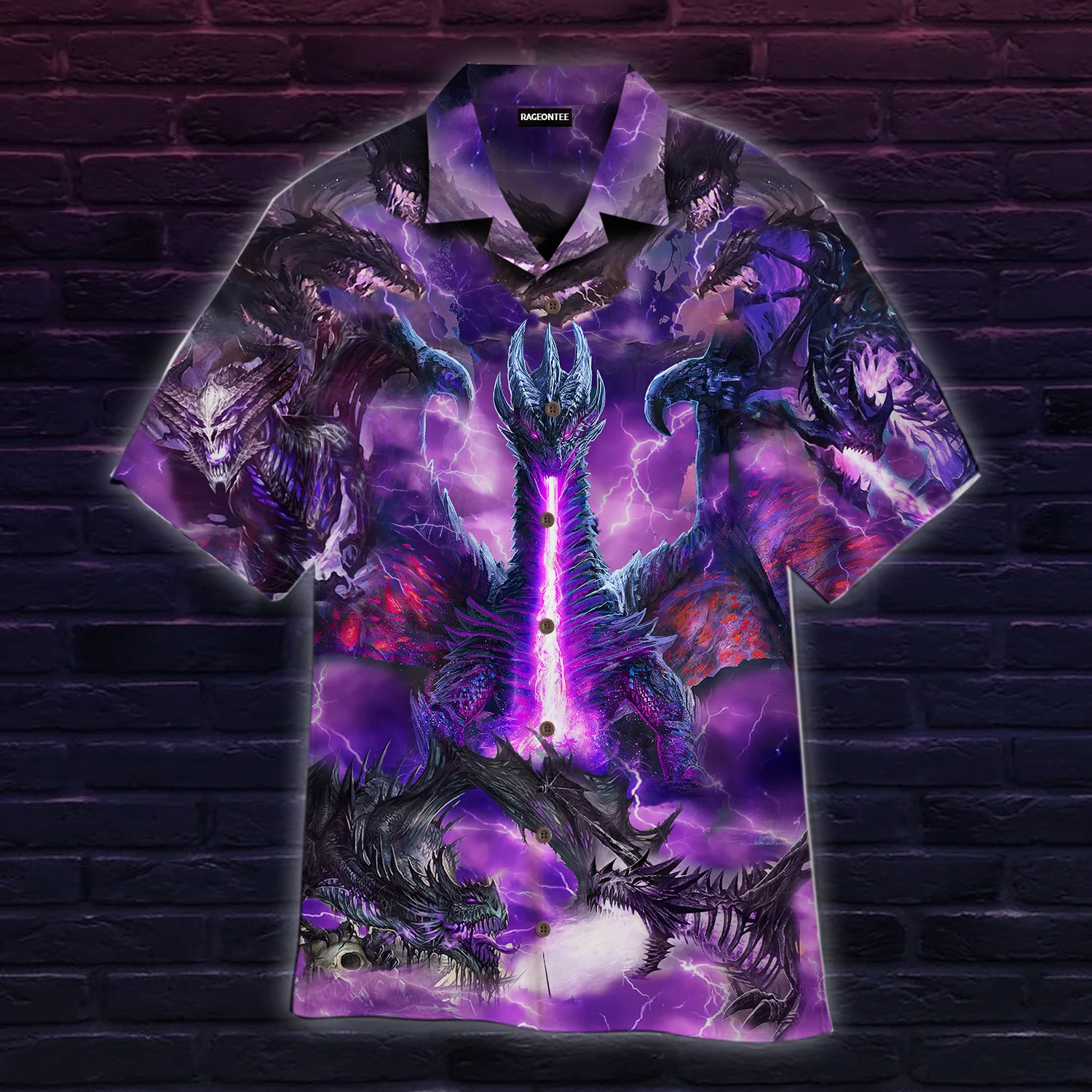 Fantasy Purple Thunder Dragons Hawaiian Shirt For
