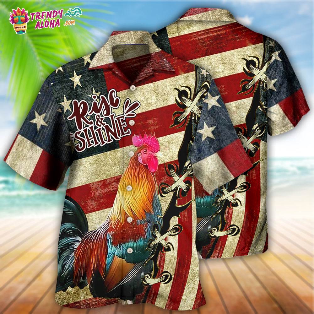 Farm America And Chicken Rise Shine Hawaiian Shirt – Trendy Aloha