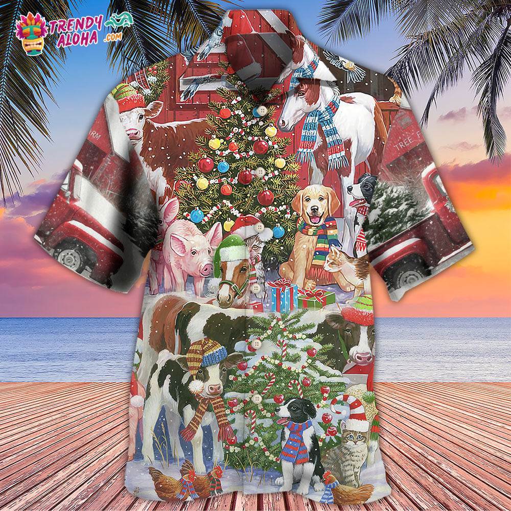 Farm Animals Happy With Xmas Night Hawaiian Shirt – Trendy Aloha