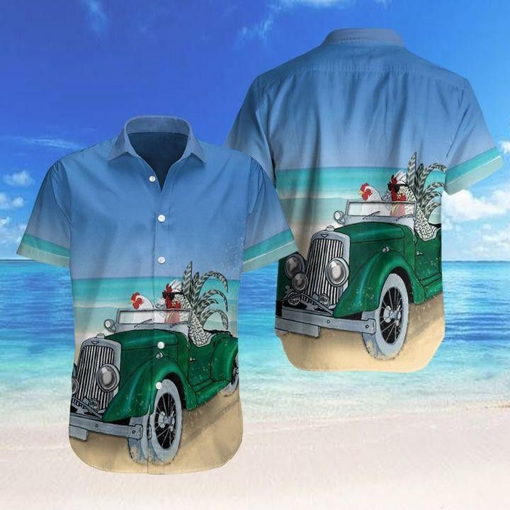 Farm Chicken Driving Car On The Beach Trendy Hawaiian Shirt, Chicken Lover Trendy Hawaiian Shirt For Summer Gifts Farm Chicken Driving Car On The Beach Trendy Hawaiian Shirt, Chicken Lover Trendy Hawaiian Shirt For Summer Gifts