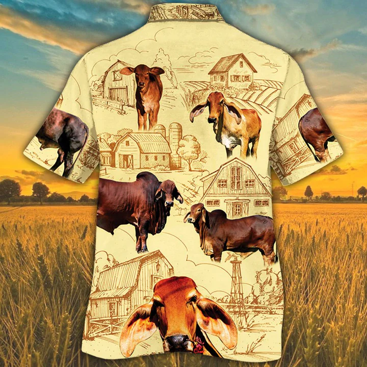 Farm Cow Short Sleeve Hawaiian Aloha Shirt For Men Women, Red Angus Cattle Lovers Farm Trendy Hawaiian Shirt