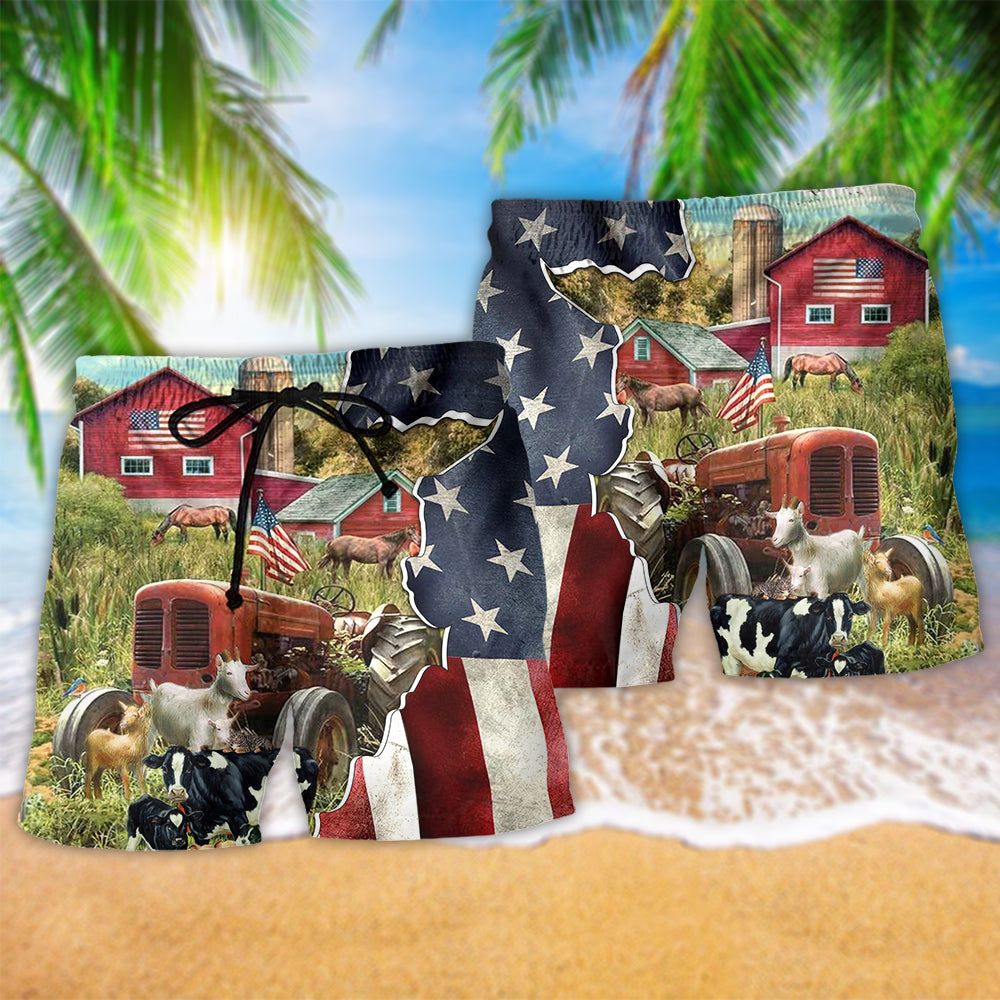 Farm Patriotic Animals America Trendy Aloha Hawaiian Beach Shorts
