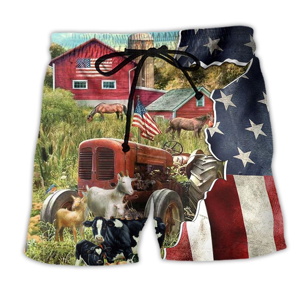 Farm Patriotic Animals America Trendy Aloha Hawaiian Beach Shorts