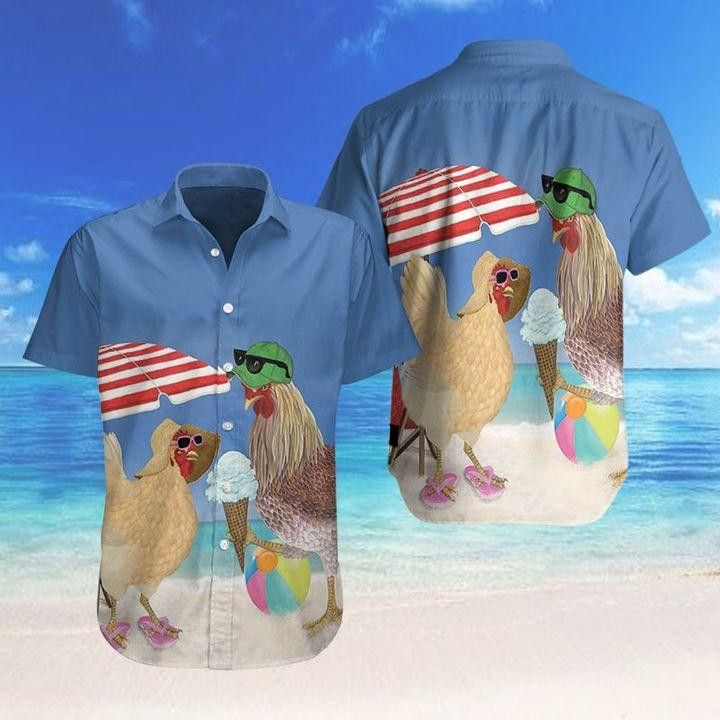 Farm Rooster And Hen Trendy Hawaiian Shirt, Chicken Lover Trendy Hawaiian Shirt For Summer Gifts