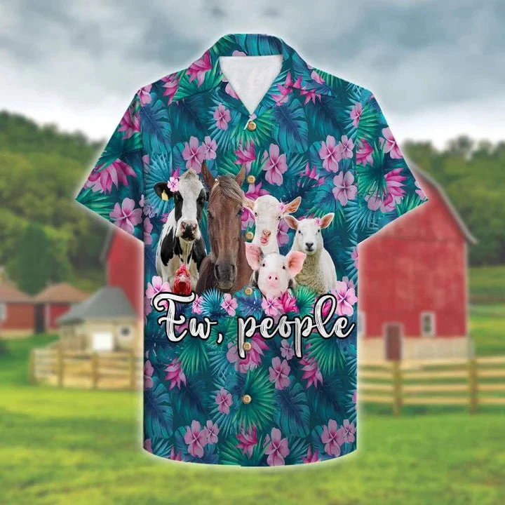 Farmer Ew People Cute Animals Tropical Plants Background Trendy Hawaiian Shirt Farmer Ew People Cute Animals Tropical Plants Background Trendy Hawaiian Shirt