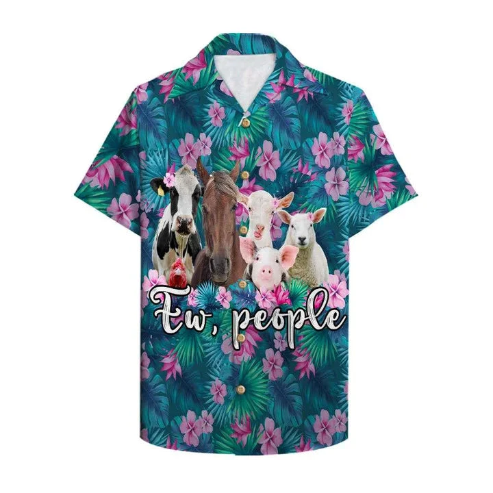 Farmer Ew People Cute Animals Tropical Plants Background Trendy Hawaiian Shirt