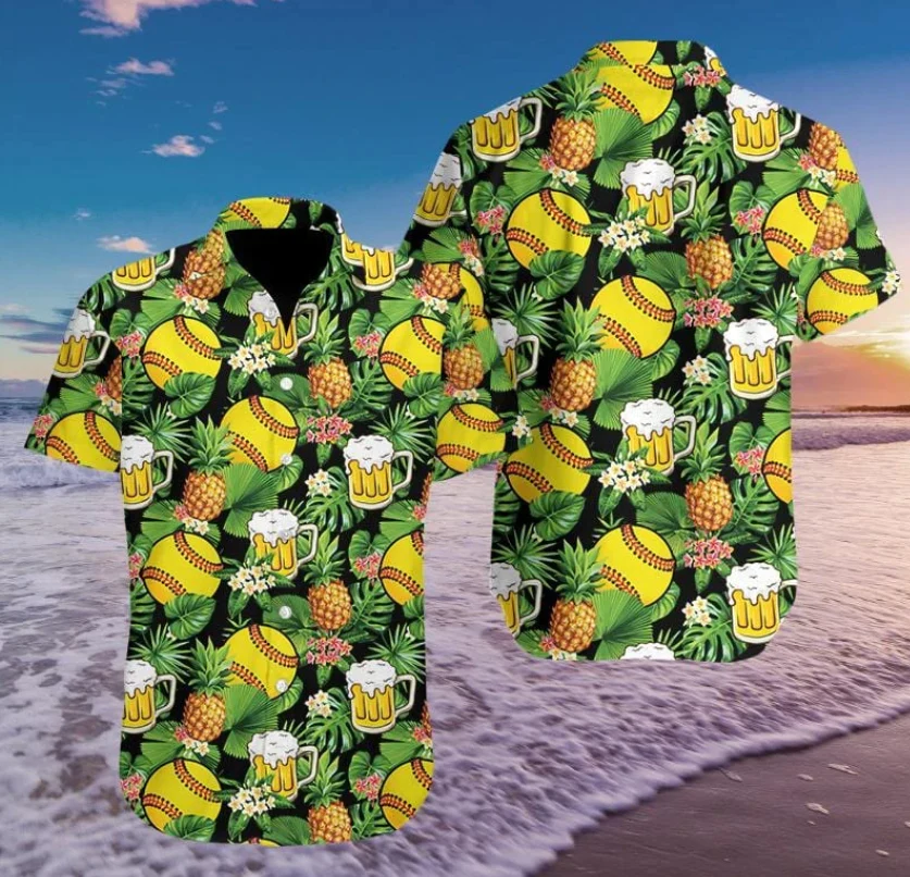 Fastpitch Softballs And Beer Trendy Hawaiian Shirt