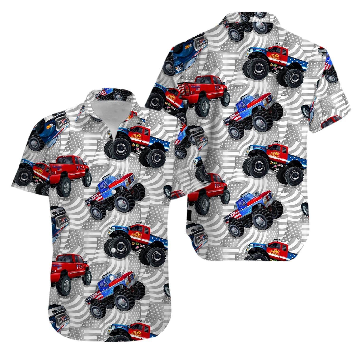 Fathers Day Gift Jeep Car American Flag Hawaiian Shirts