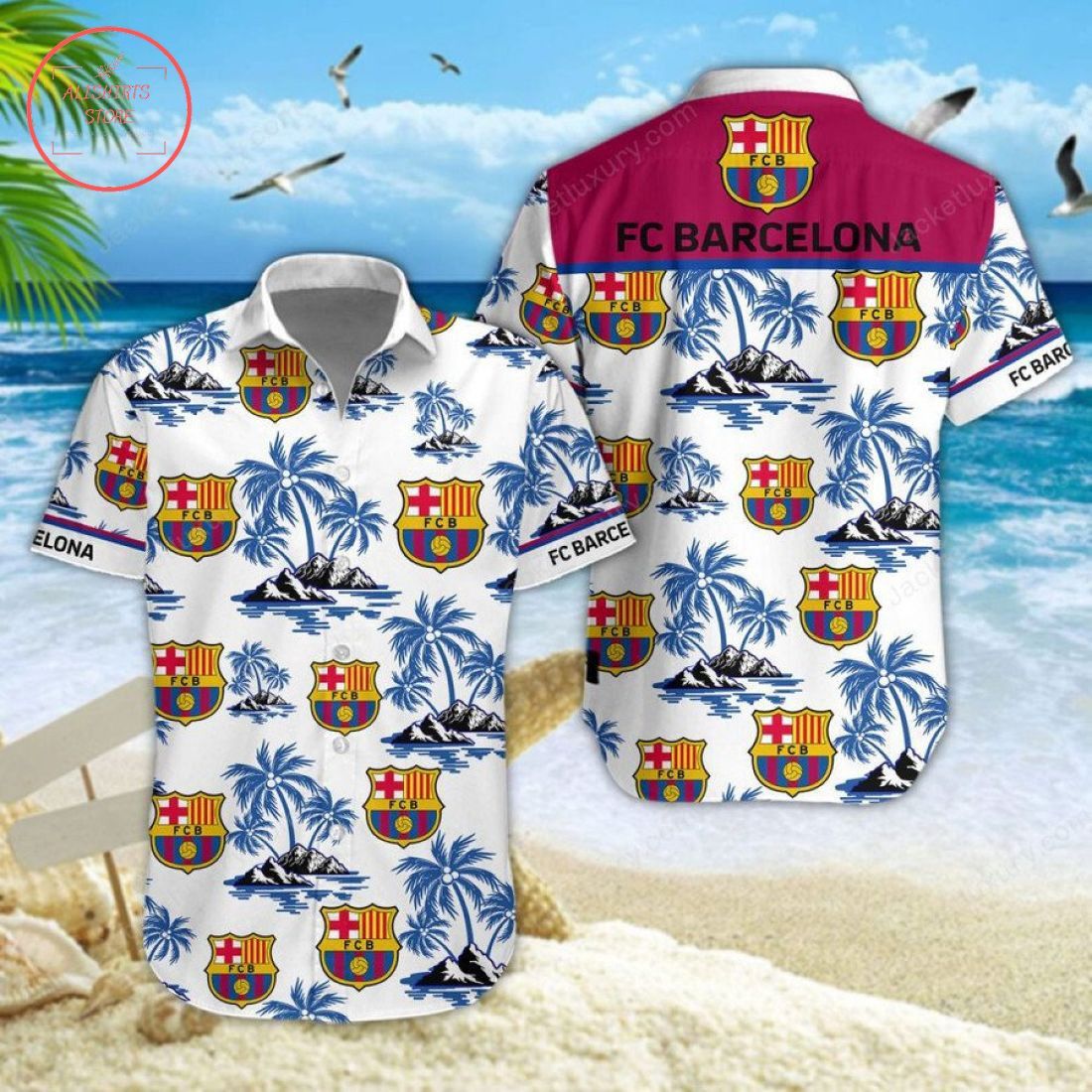 Fc Barcelona Coconut Island Hawaiian Shirt