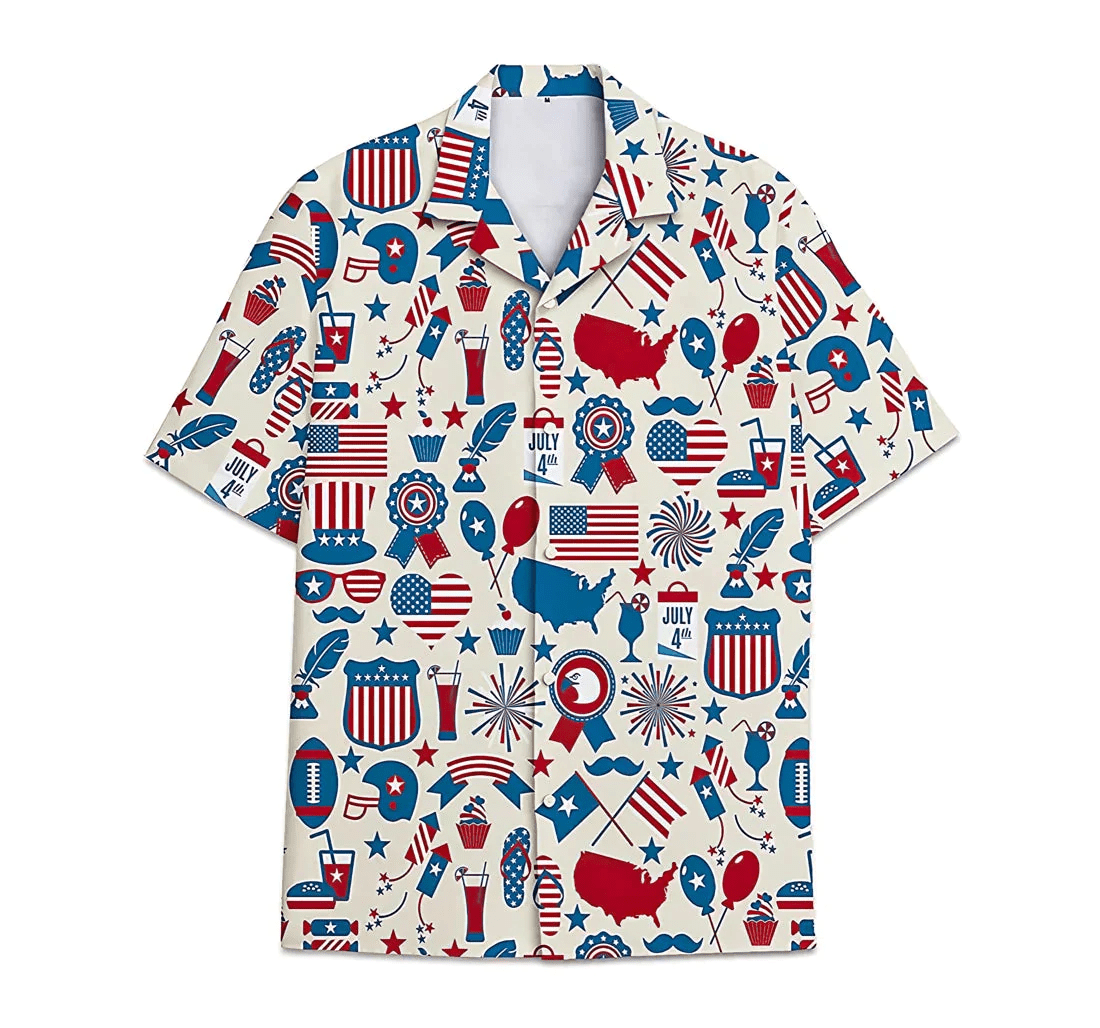 Feather Armorial American Flag Short Tall Button Trendy Hawaiian Shirt, Button Up Aloha Shirt For Men, Women