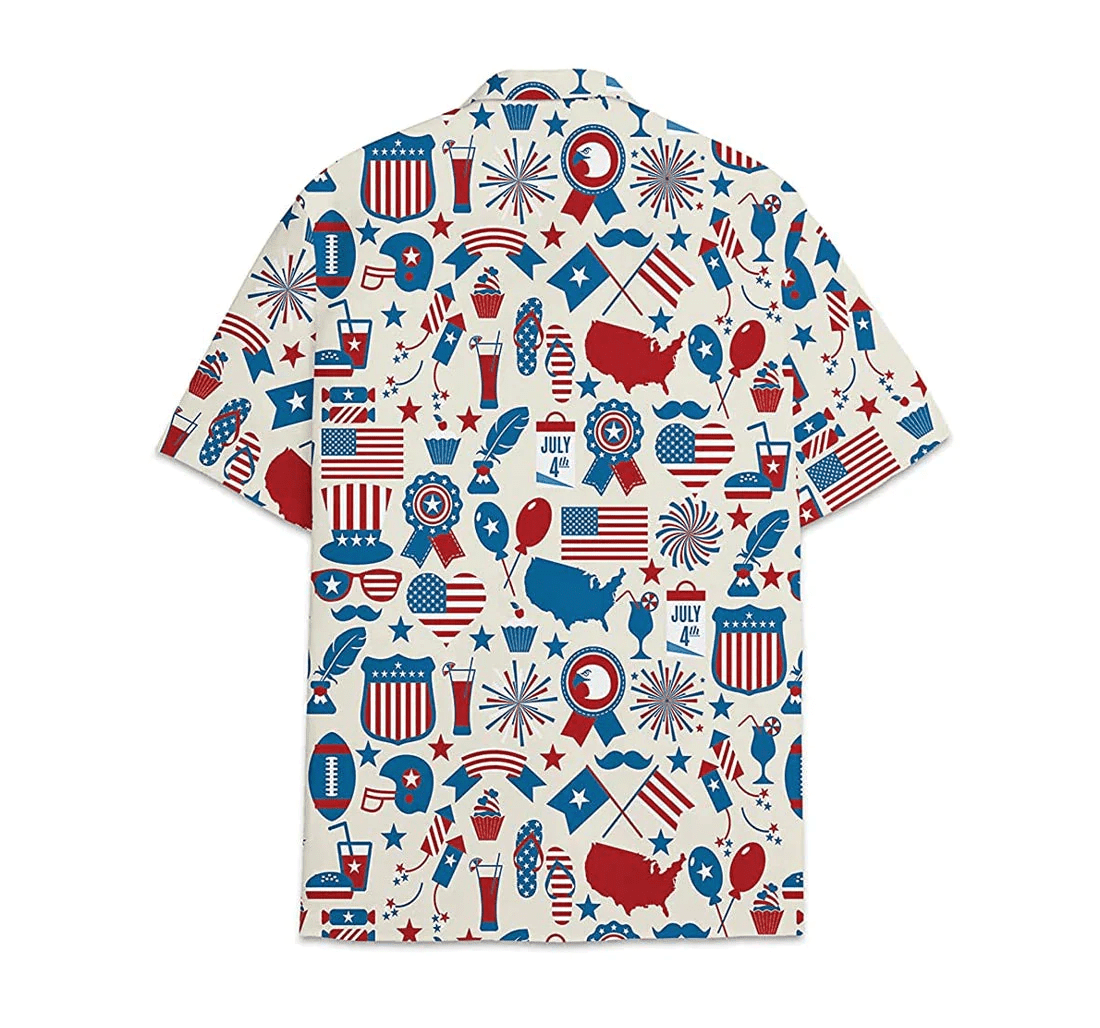 Feather Armorial American Flag Short Tall Button Trendy Hawaiian Shirt, Button Up Aloha Shirt For Men, Women