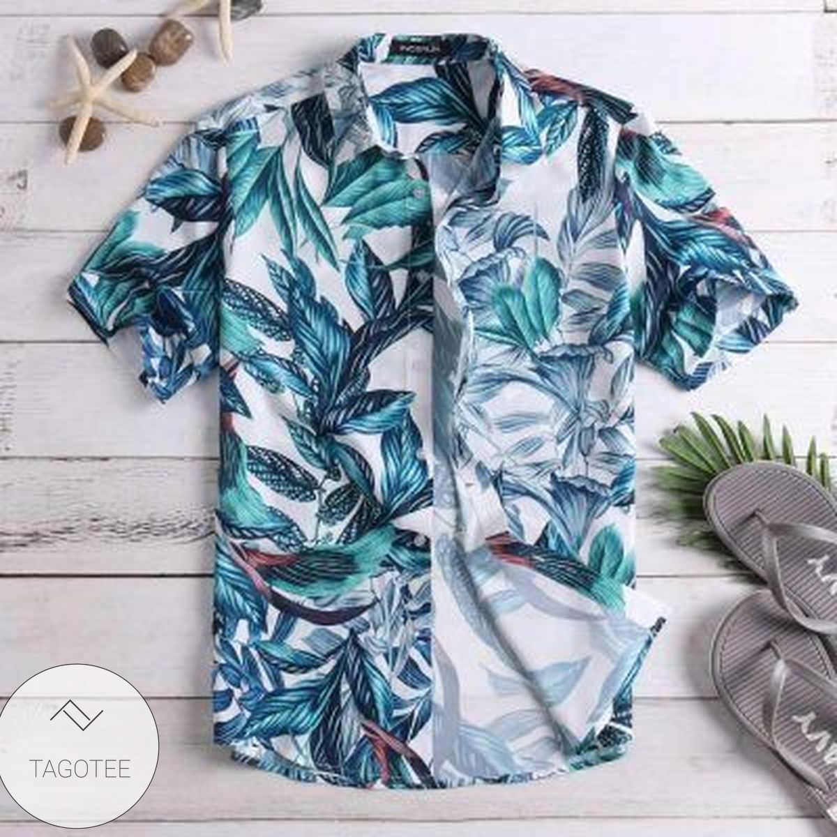 Featuring Tropical Leaf in a Vintage Summer Hawaiian Shirt
