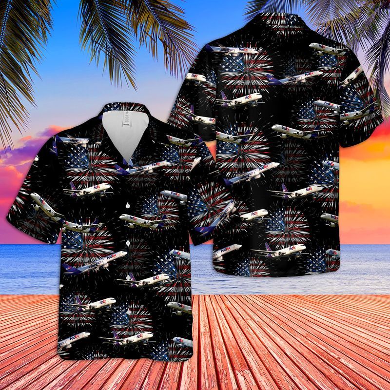 Fedex Boeing 757 4Th Of July Trendy Hawaiian Shirt, Patriotic Trendy Hawaiian Shirt For Men