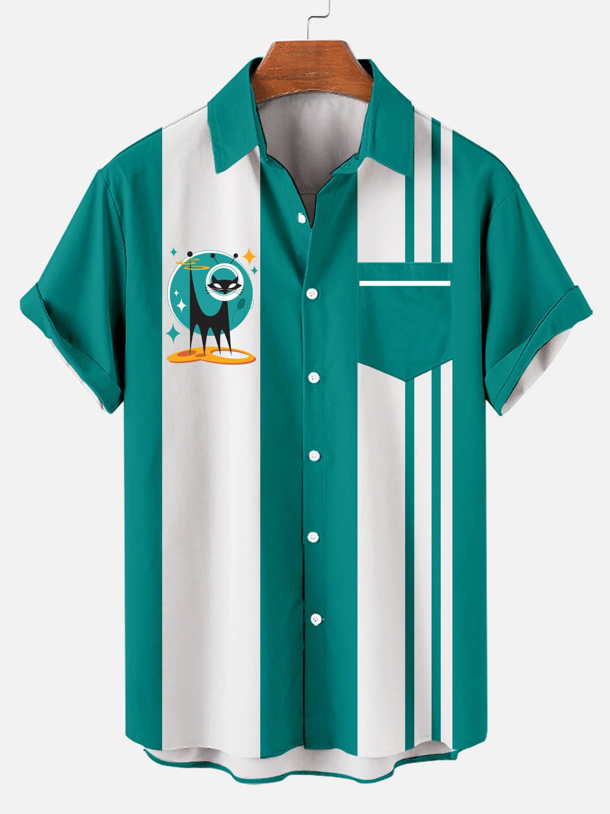Feline Delight: Men’s Hawaiian Kitten Stripe Short Sleeve Shirt Feline Delight: Men’s Hawaiian Kitten Stripe Short Sleeve Shirt