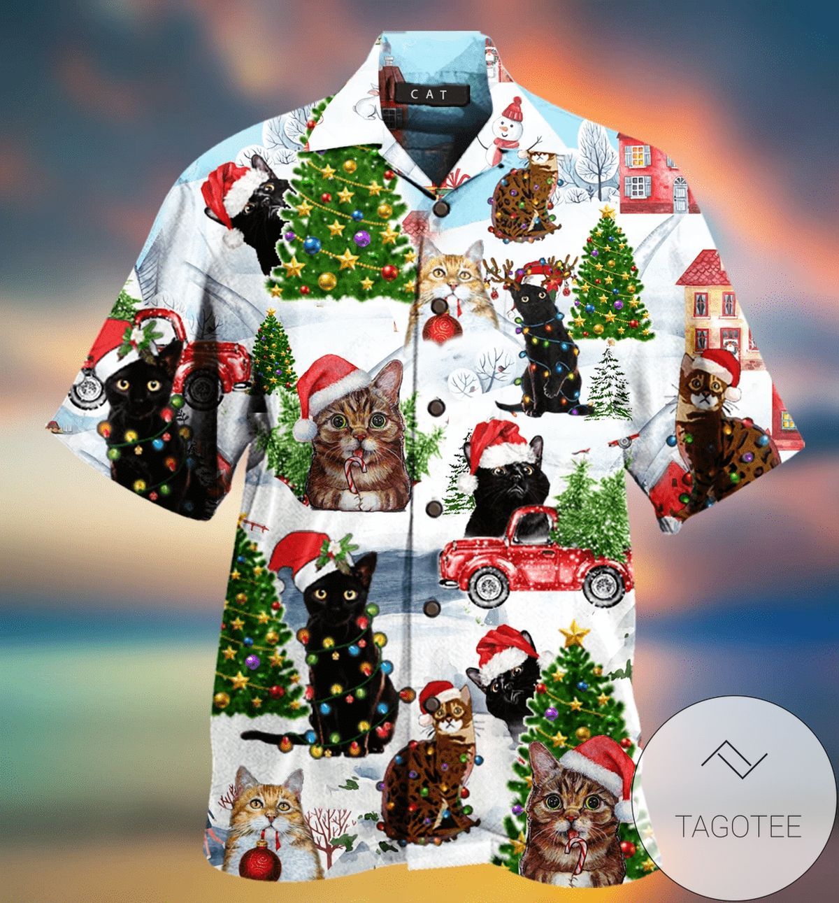 Feline Festive Fun Celebrating Christmas on Hawaiian Shirt