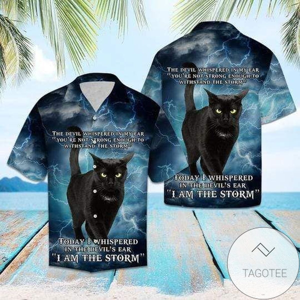 Feline Lovers Stormy Black Cat Themed Tropical Hawaiian Shirt for Events