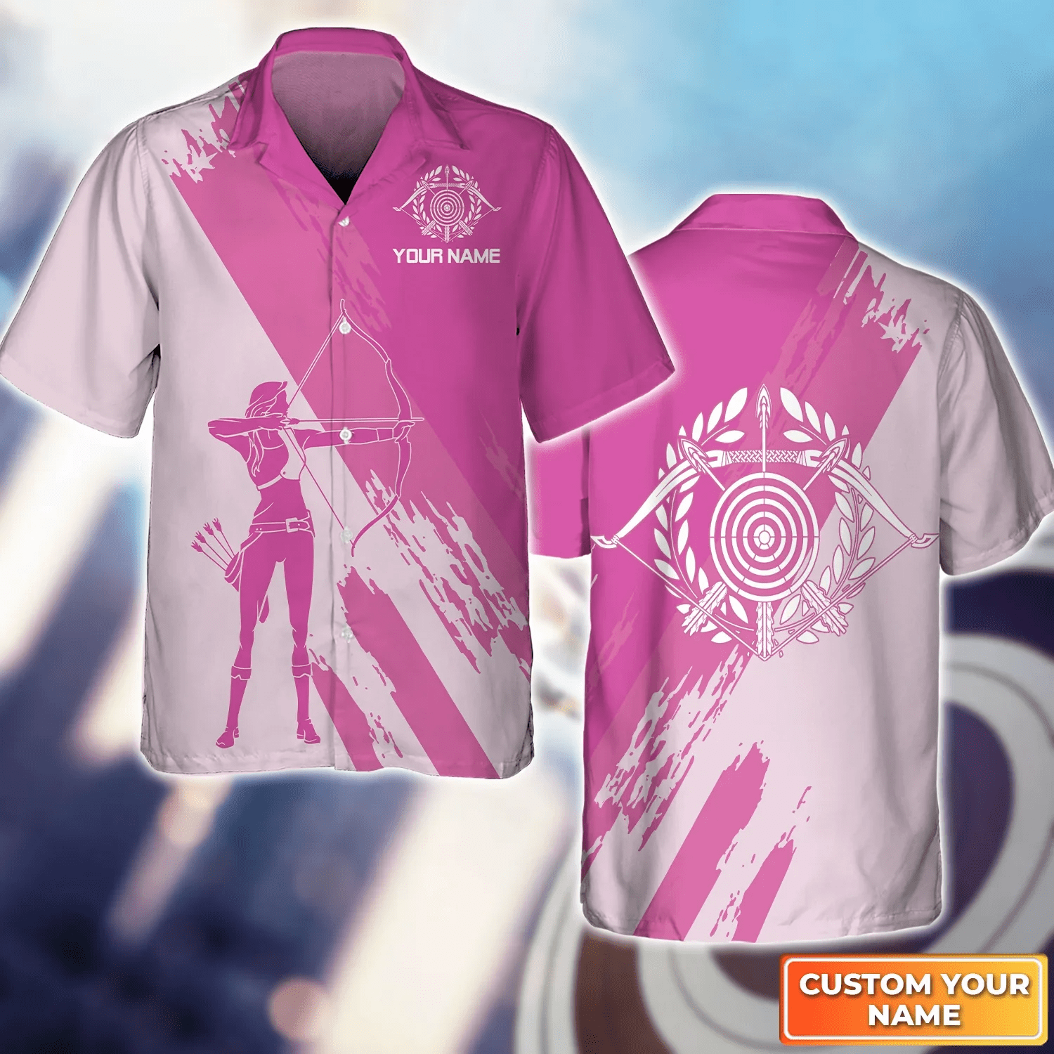 Female Archer Silhouette Pink 3D Trendy Hawaiian Shirt, Gift For Archer Sport Lovers