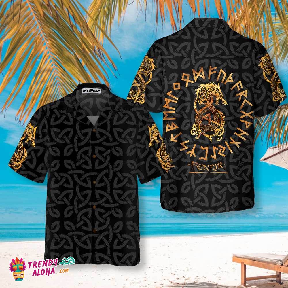 Fenrir Wolf Celtic Warrior Viking Hawaiian Shirt, Norse Mythology Fenrir Viking Shirt