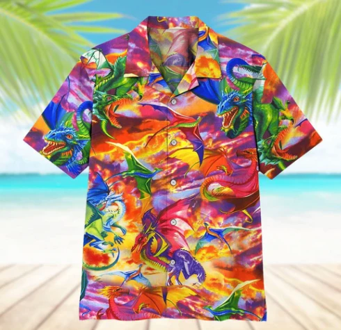 Ferocious Dragon Design on Hawaiian Tropical Shirt
