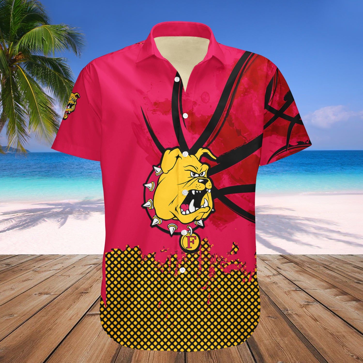 Ferris State Bulldogs Hawaii Shirt Basketball Net Grunge Pattern – NCAA