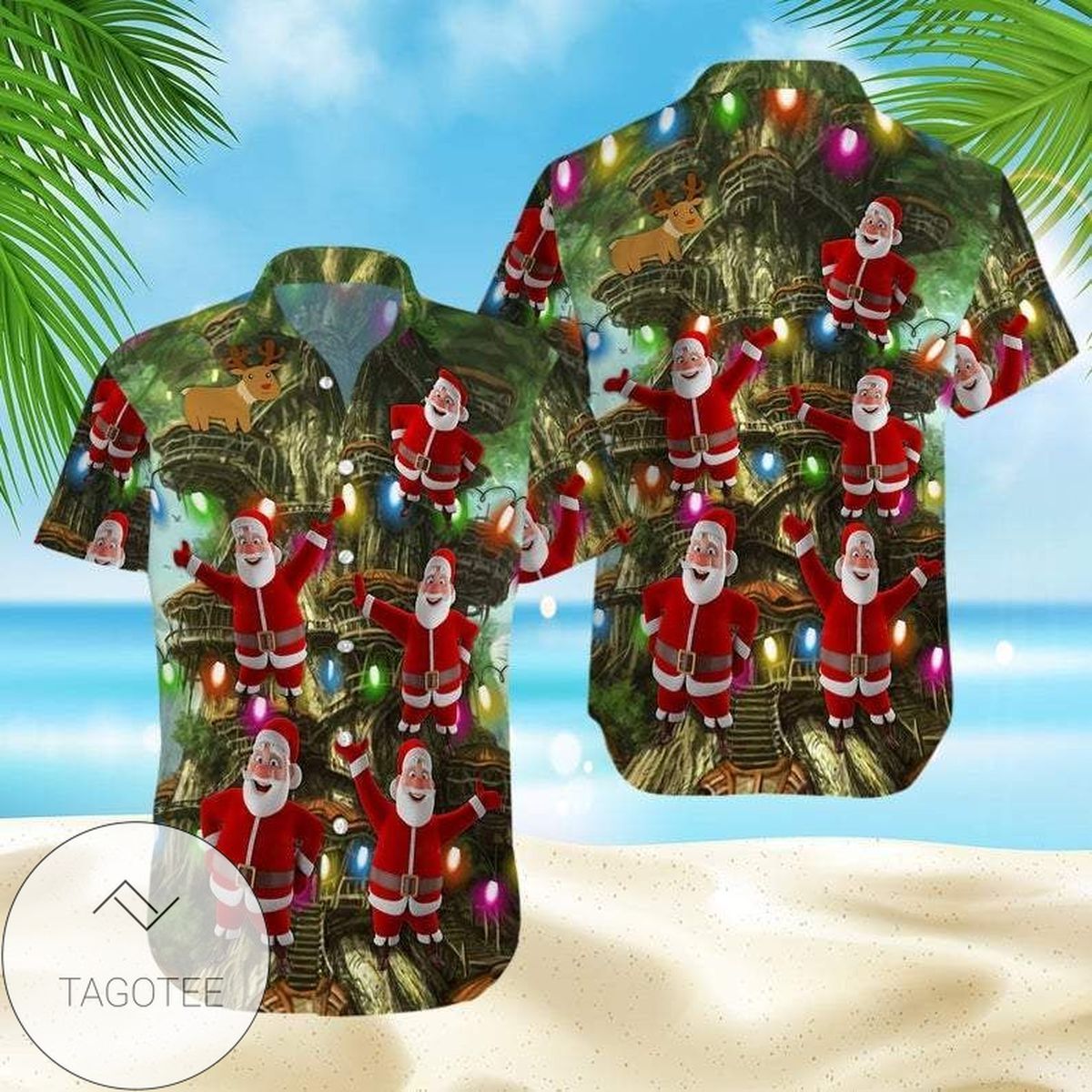 Festive Glow Santa Claus Lights Up Christmas on Hawaiian Ensemble
