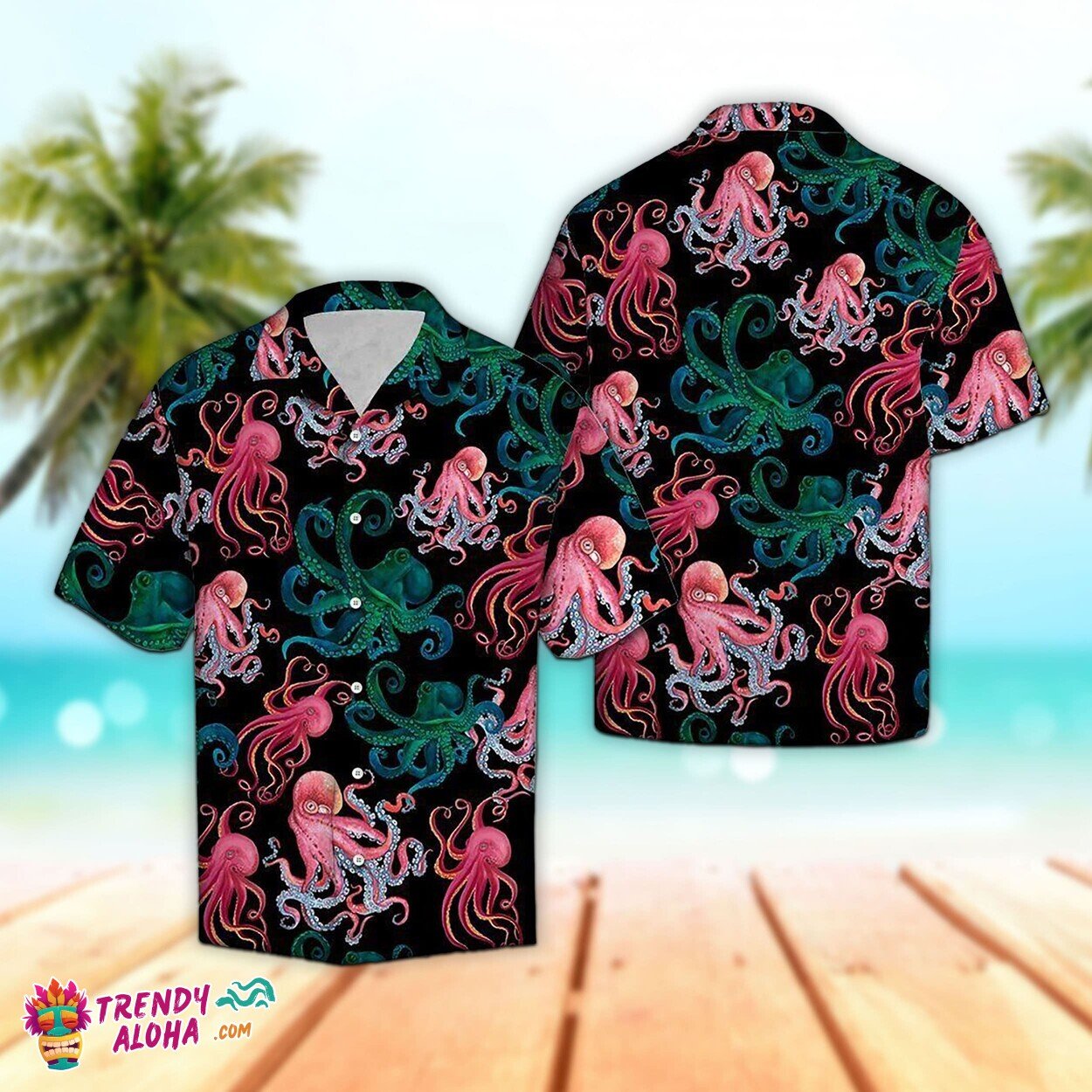 Festive Octopus Party Unisex Hawaiian Shirt Aloha Short Sleeve Unique