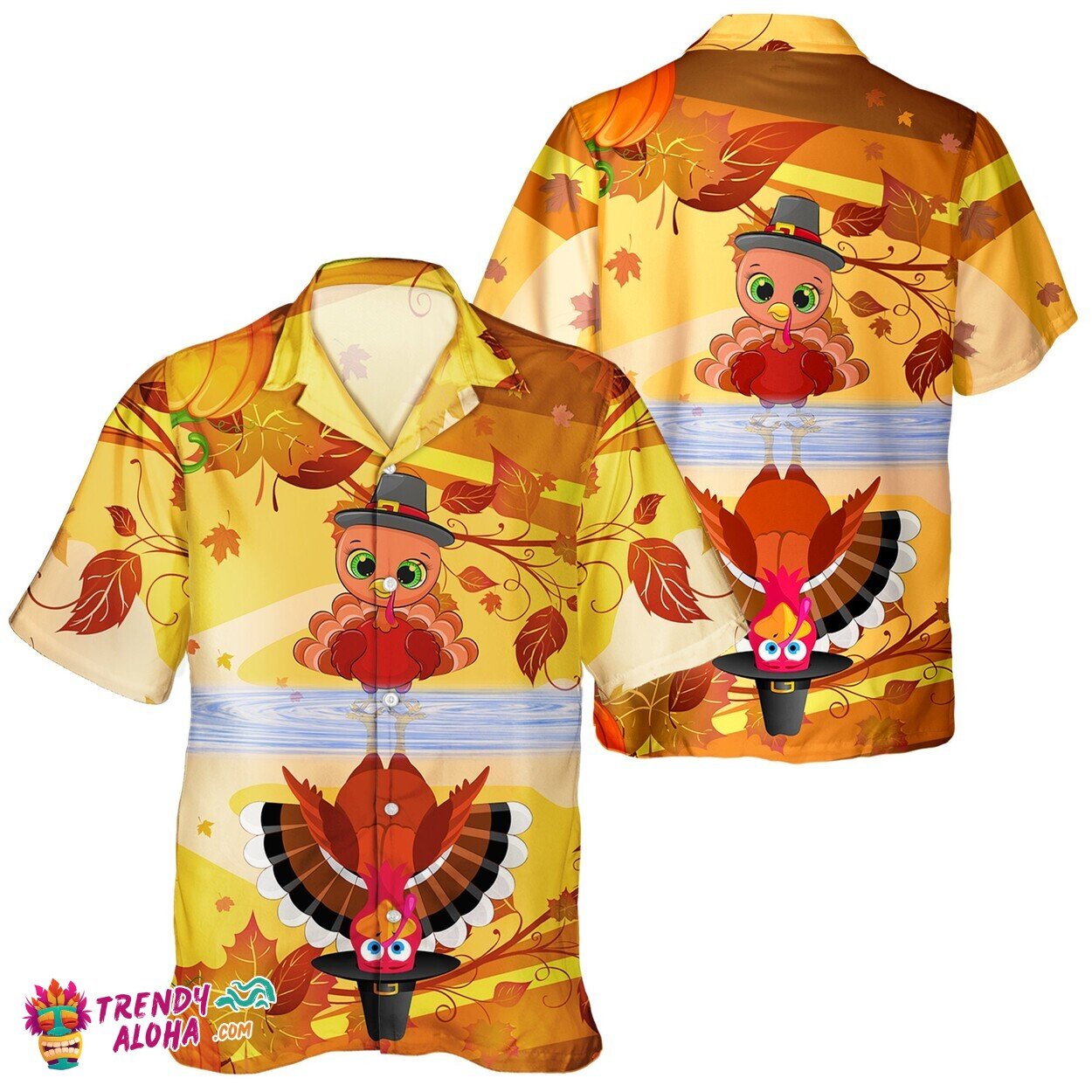Festive Unisex Turkey Plus Pumpkin Leaf Print Hawaiian Thanksgiving Top