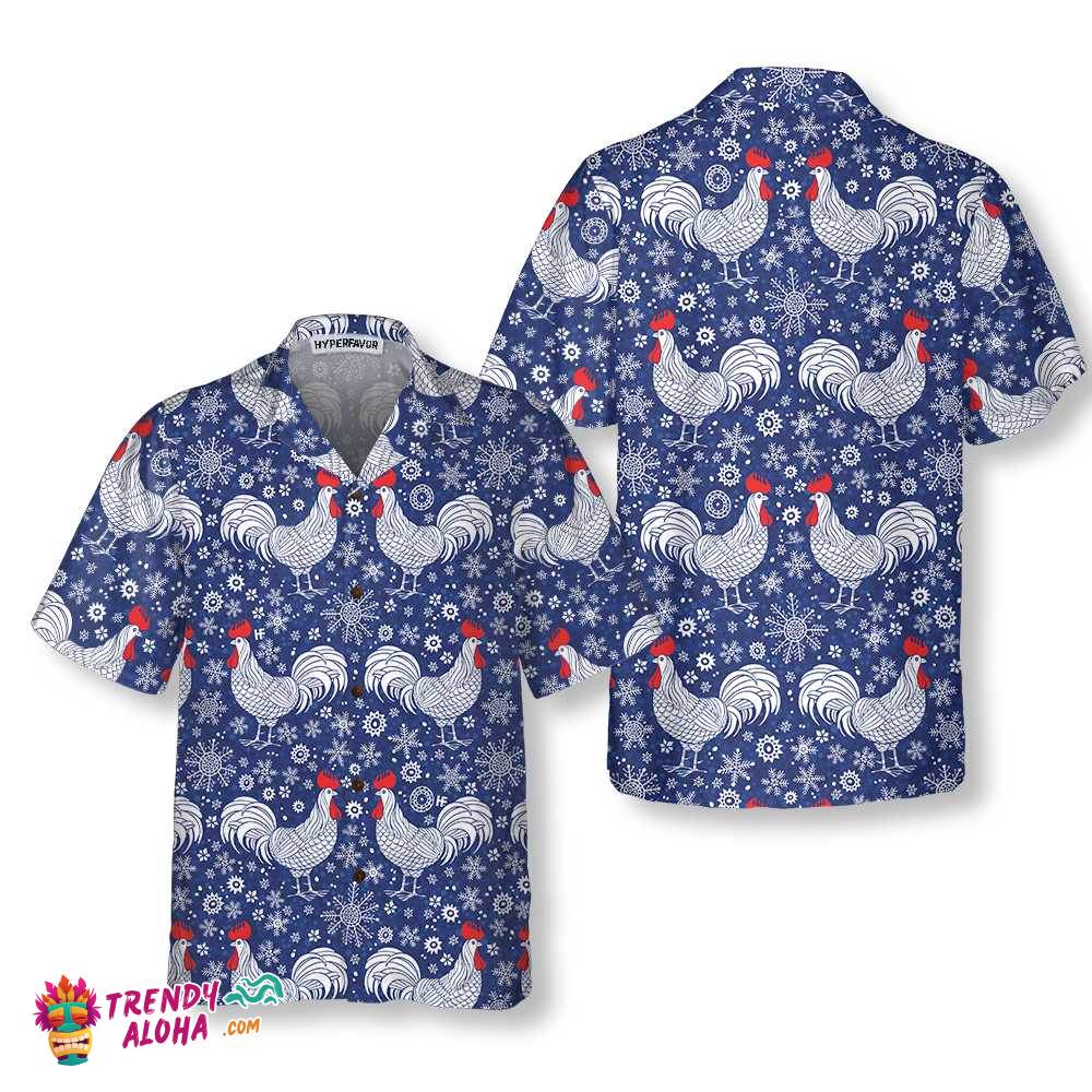 Festive Winter Rooster Hawaiian Shirt, Unique Chicken Shirt For Men & Women