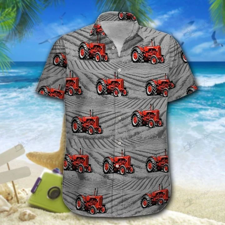 Field Featuring Red Tractors 3D Hawaiian Shirt All Over Print